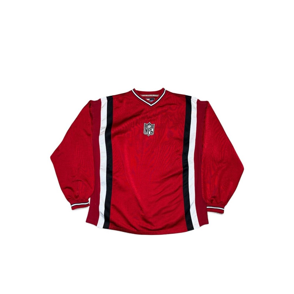 NFL 90s Red Long Sleeve V-Neck Jersey Shirt Size Large